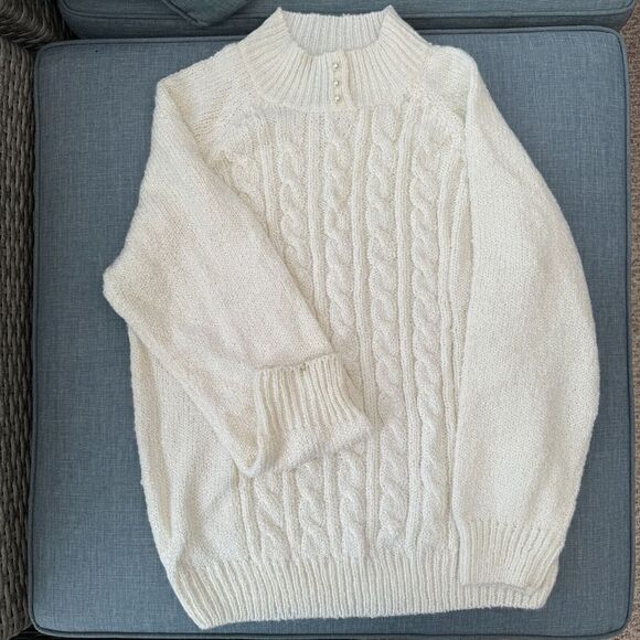 Karen Scott Sweaters - Karen Scott Knit top pearl button White PL Preppy Business